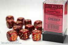 Chessex Würfel CHX27614 - Scarab™ Scarlet™ w/gold Signature™ 16mm d6 with pips Dice Blocks™ (12 Dice)