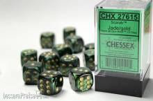 Chessex Würfel CHX27615 - Scarab™ Jade w/gold Signature™ 16mm d6 with pips Dice Blocks™ (12 Dice)