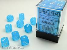 Chessex Würfel CHX27616 - Frosted™ Caribbean Blue™ w/white Signature™ 16mm d6 with pips Dice Blocks™ (12 Dice)