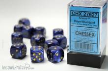 Chessex Würfel CHX27627 - Scarab™ Royal Blue w/gold Signature™ 16mm d6 with pips Dice Blocks™ (12 Dice)
