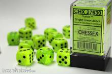 Chessex Würfel CHX27630 - Vortex Bright Green w/black Signature™ 16mm d6 with pips Dice Blocks™ (12 Dice)