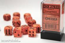 Chessex Würfel CHX27633 - Vortex Orange w/black Signature™ 16mm d6 with pips Dice Blocks™ (12 Dice)