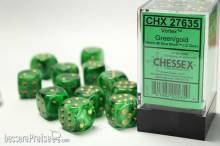 Chessex Würfel CHX27635 - Vortex Green w/gold Signature™ 16mm d6 with pips Dice Blocks™ (12 Dice)