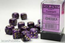 Chessex Würfel CHX27637 - Vortex Purple w/gold Signature™ 16mm d6 with pips Dice Blocks™ (12 Dice)