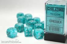 Chessex Würfel CHX27665 - Cirrus™ Aqua w/silver Signature™ 16mm d6 with pips Dice Blocks™ (12 Dice)
