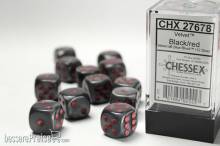 Chessex Würfel CHX27678 - Velvet™ Black w/red Signature™ 16mm d6 with pips Dice Blocks™ (12 Dice)