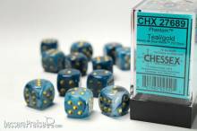Chessex Würfel CHX27689 - Phantom™ Teal w/gold Signature™ 16mm d6 with pips Dice Blocks™ (12 Dice)