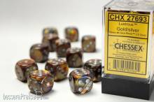 Chessex Würfel CHX27693 - Lustrous™ Gold w/silver Signature™ 16mm d6 with pips Dice Blocks™ (12 Dice)