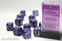 Chessex Würfel CHX27697 - Lustrous™ Purple w/gold Signature™ 16mm d6 with pips Dice Blocks™ (12 Dice)