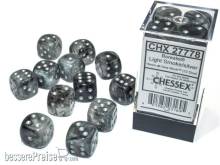 Chessex Würfel CHX27778 - Borealis® 16mm d6 Light Smoke/silver Luminary Dice Block™ (12 dice)