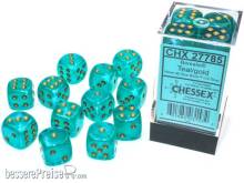 Chessex Würfel CHX27785 - Borealis® 16mm d6 Teal/gold Luminary Dice Block™ (12 dice)
