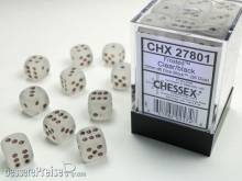 Chessex Würfel CHX27801 - Frosted™ Clear w/black Signature™ 12mm d6 with pips Dice Blocks™ (36 Dice)