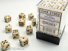 Chessex Würfel CHX27802 - Marble Ivory w/black Signature™ 12mm d6 with pips Dice Blocks™ (36 Dice)