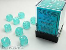 Chessex Würfel CHX27805 - Frosted™ Teal w/white Signature™ 12mm d6 with pips Dice Blocks™ (36 Dice)
