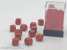 Chessex Würfel CHX27814 - Scarab™ Scarlet™ w/gold Signature™ 12mm d6 with pips Dice Blocks™ (36 Dice)