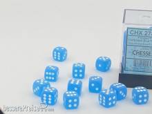 Chessex Würfel CHX27816 - Frosted™ Caribbean Blue™ w/white Signature™ 12mm d6 with pips Dice Blocks™ (36 Dice)