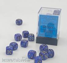 Chessex Würfel CHX27827 - Scarab™ Royal Blue w/gold Signature™ 12mm d6 with pips Dice Blocks™ (36 Dice)