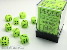 Chessex Würfel CHX27830 - Vortex Bright Green w/black Signature™ 12mm d6 with pips Dice Blocks™ (36 Dice)