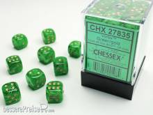 Chessex Würfel CHX27835 - Vortex Green w/gold Signature™ 12mm d6 with pips Dice Blocks™ (36 Dice)