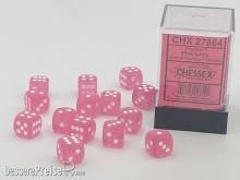 Chessex Würfel CHX27864 - Frosted™ Polyhedral Pink w/white Signature™ 12mm d6 with pips Dice Blocks™ (36 Dice)