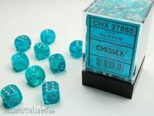 Chessex Würfel CHX27865 - Cirrus™ Aqua w/silver Signature™ 12mm d6 with pips Dice Blocks™ (36 Dice)