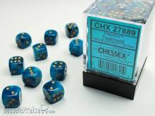 Chessex Würfel CHX27889 - Phantom™ Teal w/gold Signature™ 12mm d6 with pips Dice Blocks™ (36 Dice)