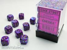 Chessex Würfel CHX27897 - Lustrous™ Purple w/gold Signature™ 12mm d6 with pips Dice Blocks™ (36 Dice)
