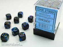Chessex Würfel CHX27899 - Lustrous™ Shadow w/gold Signature™ 12mm d6 with pips Dice Blocks™ (36 Dice)