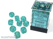 Chessex Würfel CHX27985 - Borealis® 12mm d6 Teal/gold Luminary Dice Block™ (36 dice)