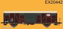 Exact-Train EX20442 - SBB Gbs Güterwagen mit Farbflächen, grossem und kleinem SBB Emblem, Polyestherdach, Türen mit Sicken Epoche VI