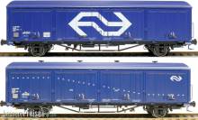 Exact-Train EX20826 - 2-er Set NS gedeckter Güterwagen Hbis Nr. 01 EUROP 84 NS 225 4 302-7, 3 Sicken, blau, gross NS Logo, Aufschrift ´Aachen´ und NS Hbis Nr. 01 EUROP 84 NS 225 4 135-1