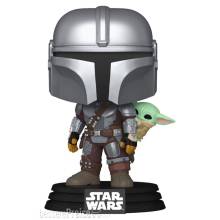 Funko FK90443 - Star Wars: The Mandalorian and Grogu POP! Vinyl Wackelkopf-Figur The Mandalorian with Grogu 9 cm