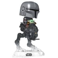 Funko FK90812 - Star Wars: The Mandalorian and Grogu POP! Rides Deluxe Vinyl Wackelkopf-Figur The Mandalorian with Grogu in Imperial Remnant AT-RT 9 cm