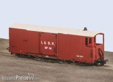 Peco GR-240BO - OO-9 Lynton & Barnstaple 8 Tonnen Bogie Goods Brake Van, Rot, Nr. 14, offene Veranda´