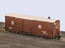 Peco GR-241AC - Lynton & Barnstaple 8-Tonnen-Drehgestell-Güterbremswagen, SR, braun, Nr. 50639, geschlossene Veranda