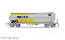 Electrotren HE6026 - RENFE, 4-achs. isolierter Kesselwagen SALTRA für den Transport von Blausäure, grau-gelbe Farbgebung, Ep. IV