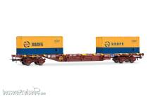 Electrotren HE6101 - RENFE, MMC3-Containerwagen, beladen mit 2 x 20´-Container „RENFE“, oxidrote Farbgebung