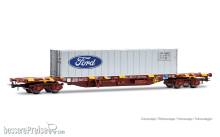 Electrotren HE6102 - RENFE, MMC3-Containerwagen, beladen mit 40´-Container „Ford“, oxidrote Farbgebung