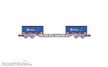 Jouef HJ6303 - SNCF, 4-achs. 60´ Containerwagen Novatrans Sgss in grauer Farbgebung, beladen mit 2 blauen 20´-Coil-Container „Spedirail“, Ep. V