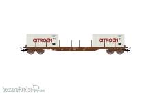 Jouef HJ6310 - SNCF, 4-achs. Flachwagen Typ Rs mit 2 x 20´-Containern „Citroën“, in weißer Farbgebung, Ep. IV