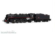 Arnold HN2546 - SNCF, Schlepptender-Dampflokomotive 141R 568 mit Speichen- und Boxpok-Rädern und genietetem Kohletender, schwarze Farbgebung mit roten Zierlinien, Ep. III