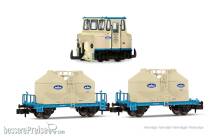 Arnold HN2662D - Sodawerk Stassfurt, Set ASF (Akkuschleppfahrzeug) und zwei Silowagen Ucs, mit Multiprotokoll-Digitaldecoder