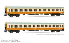 Arnold HN4435 - DR, 2-tlg. Set Reisezugwagen „Städte-Express“, in orange-beiger Farbgebung, bestehend aus 1 x 1.Klasse Wagen und 1 x 2.Klasse Wagen, Ep. IV
