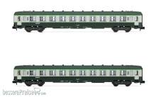 Arnold HN4449 - SNCF, 2-tlg. Set DEV AO Reisezugwagen B10, in grün-grauer Farbgebung mit „Nouille“-Logo, Ep. IV