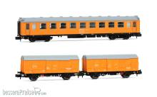 Arnold HN4456 - RENFE, 3-tlg. Set „Tren Taller Granada in gelber Lackierung, bestehend aus 1 x Wagen 5000 und 2 x J2, Ep. V