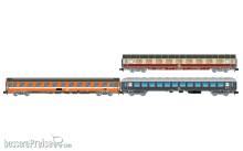 Arnold HN4468 - DB/FS, 3-tlg. Zugset „Alpen-Express“ Rom – München, enthält 1 x Avmz111 + 1 x Eurofima 2. Kl., C1 + 1 x UIC-X ´64 2. Kl., grau, Ep. IV