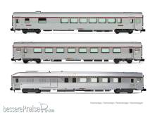 Arnold HN4500 - SNCF, 3-tlg. Set TEE-Wagen „Mistral“, Nizza - Paris, bestehend aus 1 x Vru + 1 x A8tu + 1 x AD4tux, silberne Farbgebung, Ep. IV