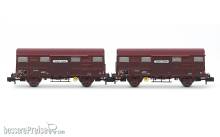 Arnold HN6572 - SNCF, 2-tlg. Set 2-achs. gedeckte Güterwagen G4 Permaplex, in brauner Lackierung, „Aquitaine Express, Ep. IV