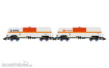 Arnold HN6634 - SNCF, 2-tlg. Set Chlor-Kesselwagen „VTG + Ermewa“, in beige/orange/roter Farbgebung, Ep. VI