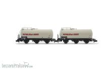 Arnold HN6677 - SNCF, 2-tlg. Set dreiachsiger Kesselwagen, „Petroles de l´Ouest“, graue Farbgebung, Ep. IV
